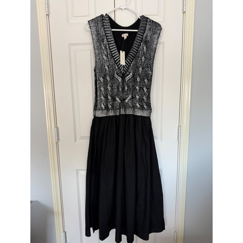 Anthropologie Pilcro Mixed Media Sweater Vest Midi Dress Silver Black Metallic M - Picture 1 of 10